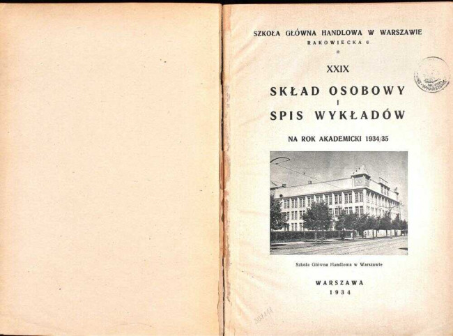okładka składu osobowego i spisu wykładów na rok akademicki 1934/35