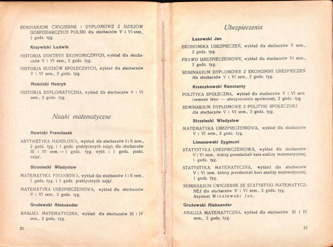 strony składu osobowego i spisu wykładów na rok akademicki 1934/35