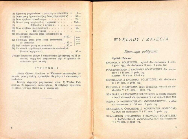 strony składu osobowego i spisu wykładów na rok akademicki 1934/35