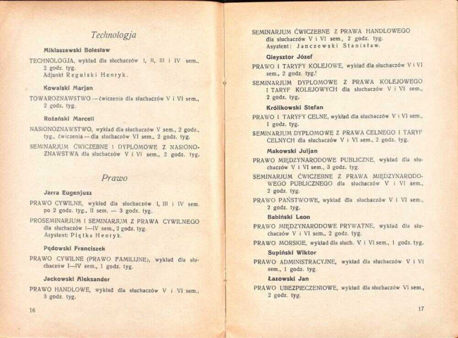 strony składu osobowego i spisu wykładów na rok akademicki 1934/35