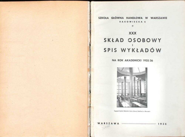 okładka składu osobowego i spisu wykładów na rok akademicki 1935/36