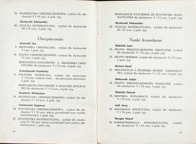 strony składu osobowego i spisu wykładów na rok akademicki 1935/36