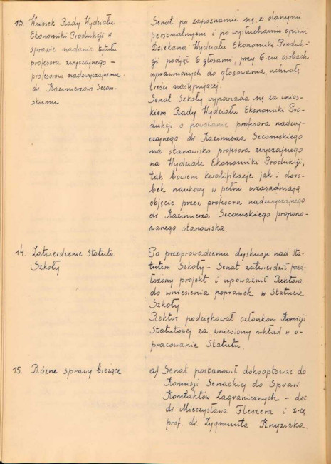 Protokół z posiedzenia Senatu Akademickiego SGPiS w dniu 26 maja 1960 roku