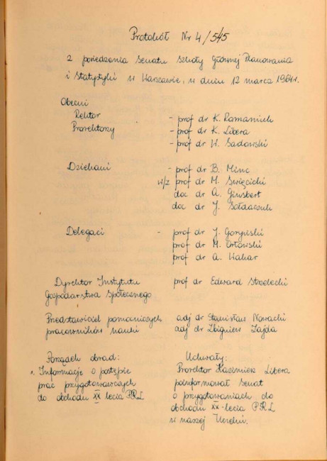 Protokół z posiedzenia Senatu Akademickiego SGPiS w dniu 12 marca 1964 roku