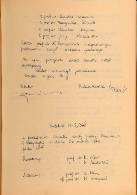 Protokół z posiedzenia Senatu Akademickiego SGPiS w dniu 12 marca 1964 roku