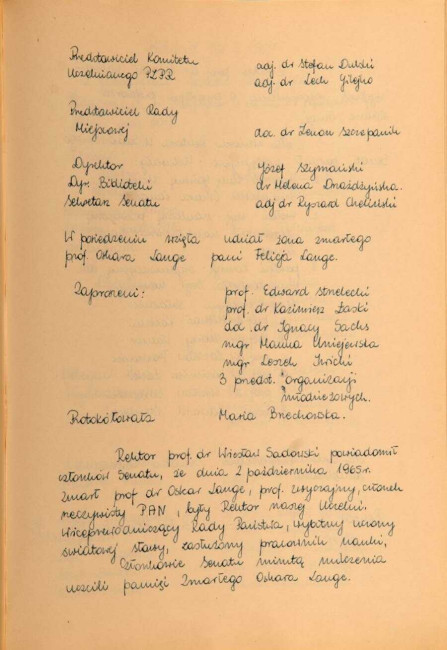 Protokół z posiedzenia Senatu Akademickiego SGPiS w dniu 5 października 1965 roku