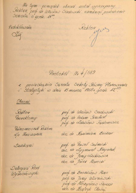 Protokół z posiedzenia Senatu Akademickiego SGPiS w dniu 29 czerwca 1968 roku
