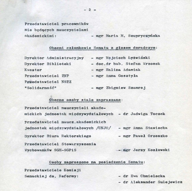 Protokół z posiedzenia Senatu Akademickiego SGPiS z dnia 20 lutego 1991 roku
