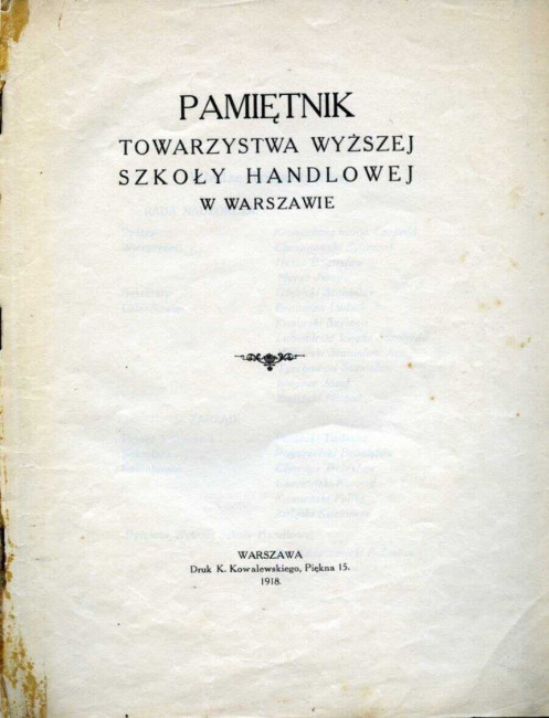 Pamiętnik Towarzystwa Wyższej Szkoły Handlowej w Warszawie, 1918 rok