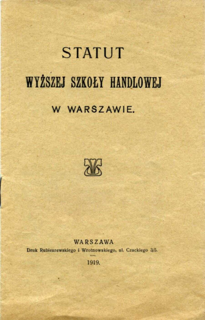 Statut Wyższej Szkoły Handlowej w Warszawie, 1919 rok (okładka)