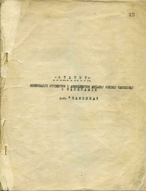 Statut Korporacji Studentów i Absolwentów Wyższej Szkoły Handlowej w Warszawie pn. "Bandera" 1920 rok