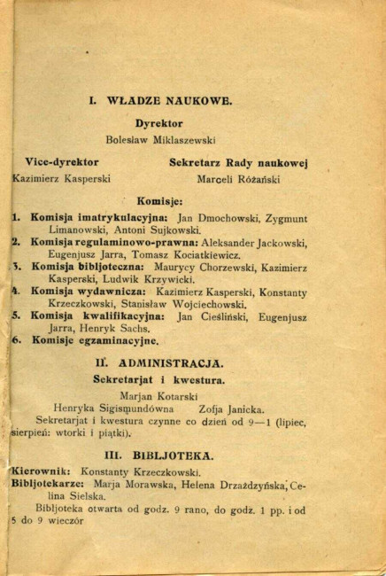 Wyższa Szkoła Handlowa w Warszawie. Spis wykładów i program studiów. Władze naukowe. Rok akademicki 1922/1923