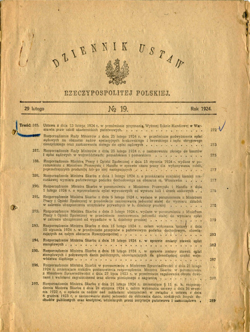 Ustawa z dnia 13 lutego 1924 roku w przedmiocie przyznania Wyższej Szkole Handlowej w Warszawie praw szkół akademickich państwowych