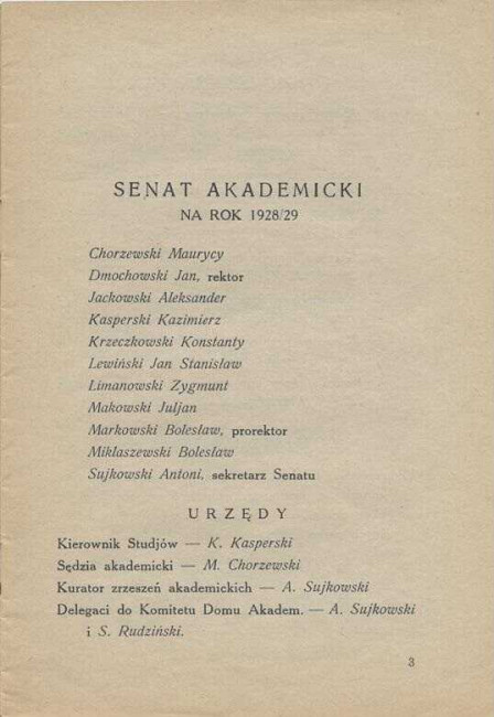 Wyższa Szkoła Handlowa w Warszawie. Skład osobowy i spis wykładów w roku akademickim 1928/1929, Senat Akademicki