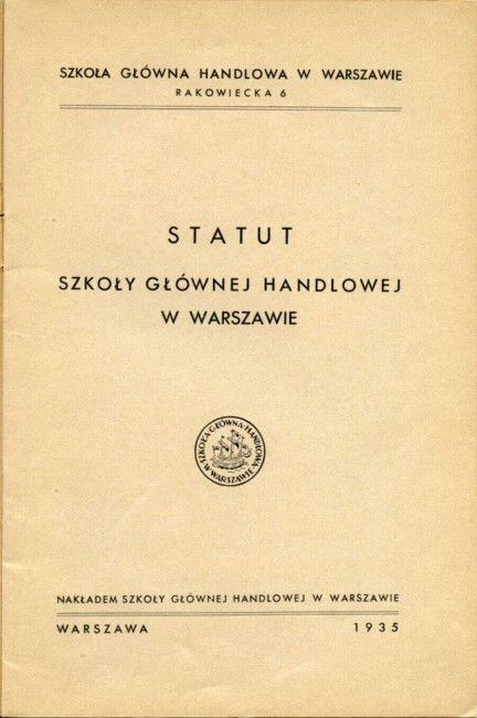 Statut Szkoły Głównej Handlowej w Warszawie, 1935 rok (okładka)