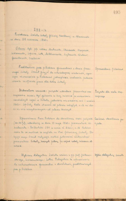 Protokół z ostatniego, przed zamknięciem  Uczelni przez władze niemieckie, posiedzenia Senatu Akademickiego SGH z dnia 28 czerwca 1940 roku