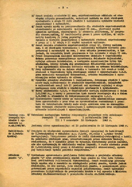 Protokół z posiedzenia Senatu Akademickiego SGH 10 lipca 1945 roku