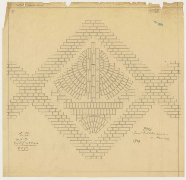 Biblioteka Wyższej Szkoły Handlowej w Warszawie. Projekt elementu fryzu, 1929 rok. Źródło: MAW_IIIb 136-29 (2)