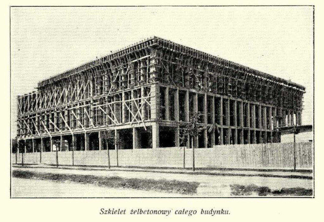 Budowa Pawilonu Zakładów Doświadczalnych (Budynek A), szkielet żelbetonowy budynku