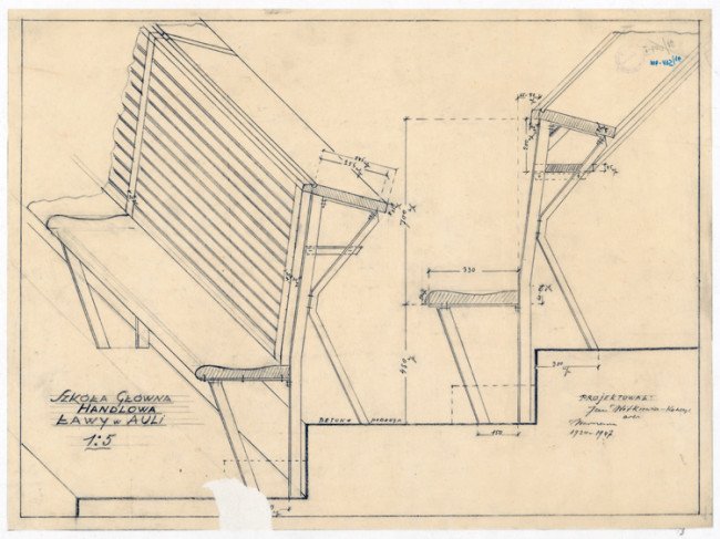 Projekt ław w aul. 1947 rok. Źródło: MAW_IIIb 115-16