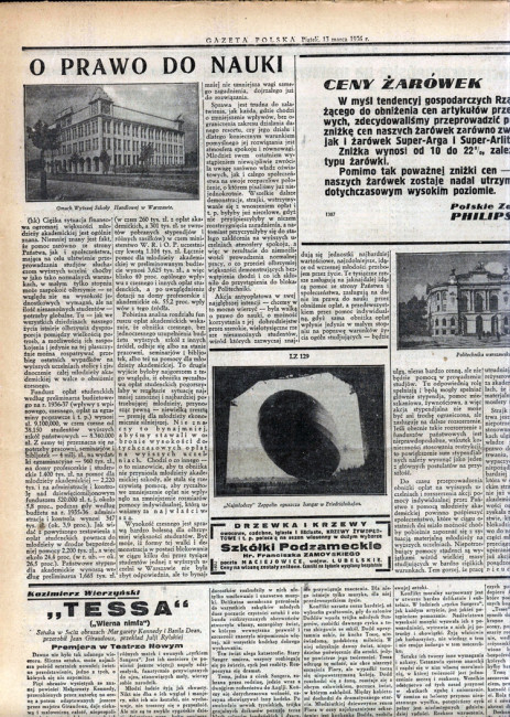 O prawo do nauki, Gazeta Polska, 13 marca 1936