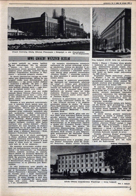 Nowe gmachy wyższych uczelni, Stolica, nr 9, 28 lutego 1954