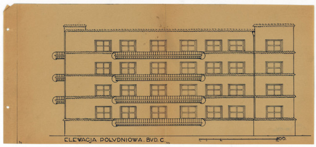 Dom profesorski. Elewacja południowa. Źródło: MAW_IIIb 103-11