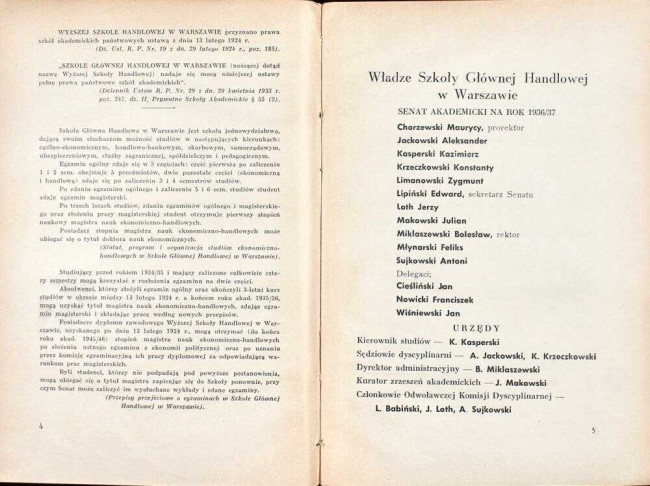 strony składu osobowego i spisu wykładów na rok akademicki 1936/37