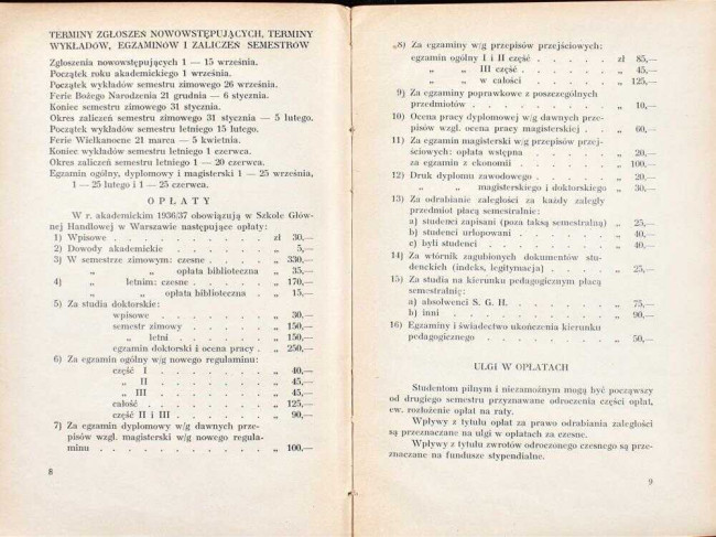 strony składu osobowego i spisu wykładów na rok akademicki 1936/37