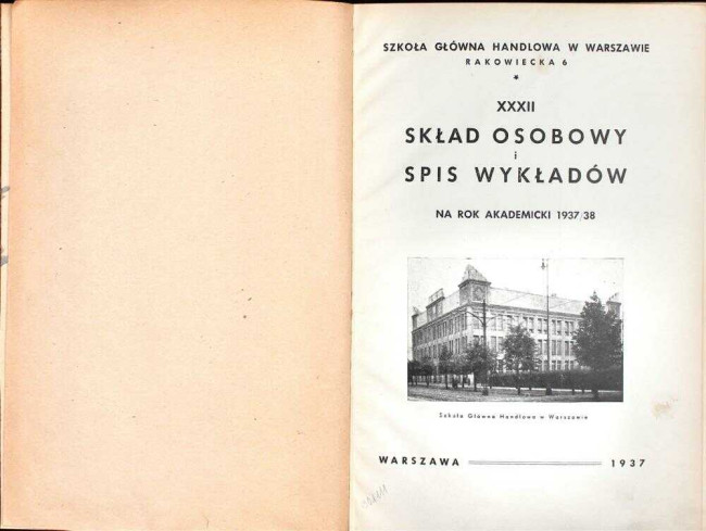 okładka składu osobowego i spisu wykładów na rok akademicki 1937/38