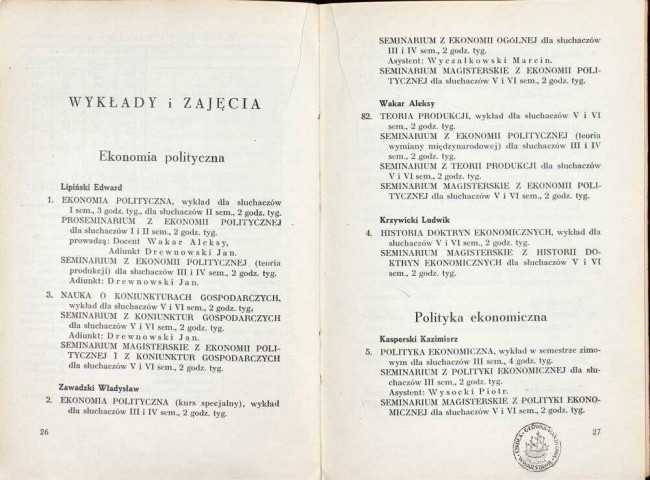 strony składu osobowego i spisu wykładów na rok akademicki 1937/38