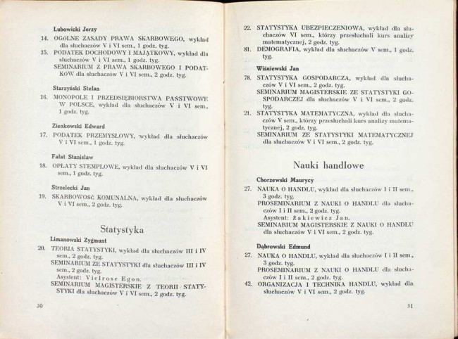 strony składu osobowego i spisu wykładów na rok akademicki 1937/38