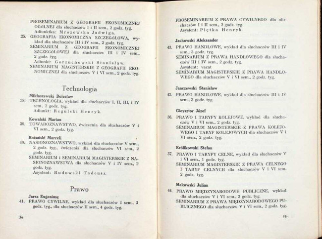 strony składu osobowego i spisu wykładów na rok akademicki 1937/38