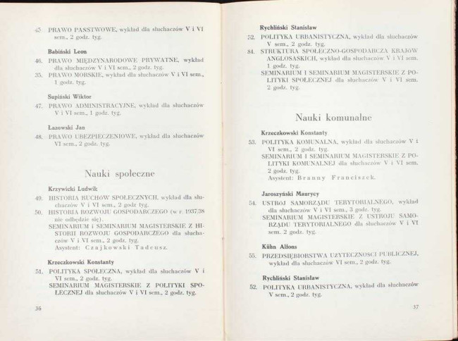 strony składu osobowego i spisu wykładów na rok akademicki 1937/38