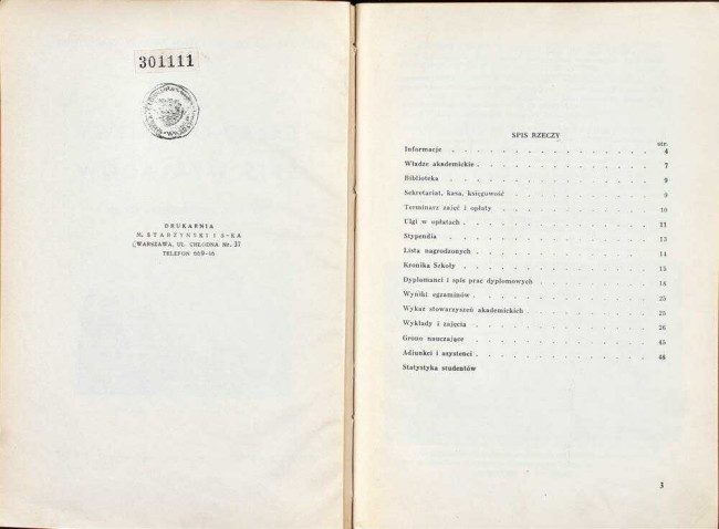 strony składu osobowego i spisu wykładów na rok akademicki 1937/38