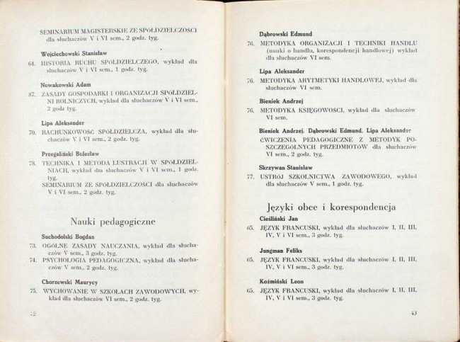 strony składu osobowego i spisu wykładów na rok akademicki 1937/38