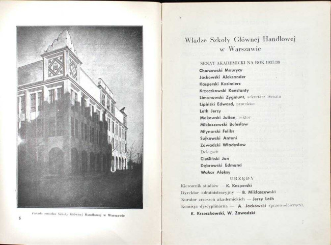 strony składu osobowego i spisu wykładów na rok akademicki 1937/38