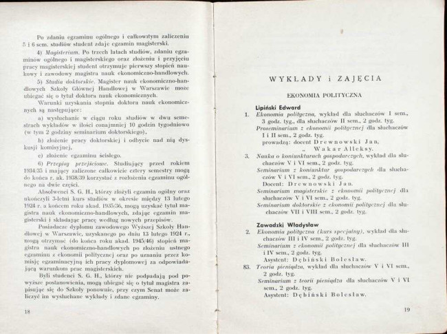 strony składu osobowego i spisu wykładów na rok akademicki 1938/39