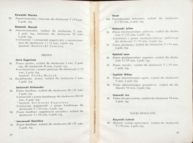 strony składu osobowego i spisu wykładów na rok akademicki 1938/39