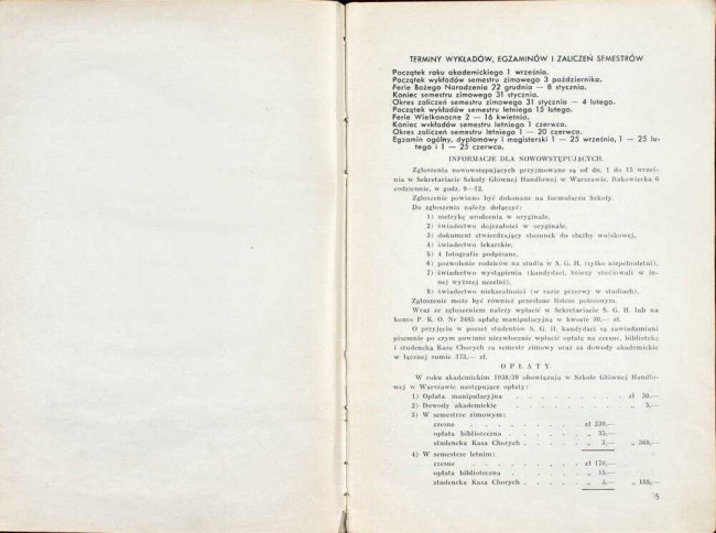 strony składu osobowego i spisu wykładów na rok akademicki 1938/39