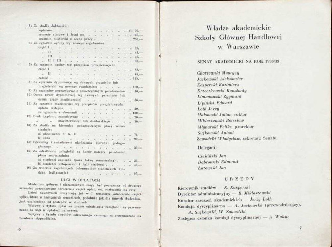 strony składu osobowego i spisu wykładów na rok akademicki 1938/39