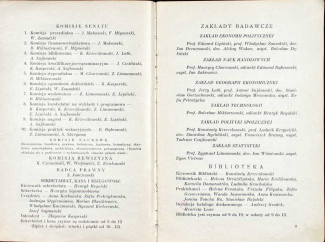 strony składu osobowego i spisu wykładów na rok akademicki 1938/39
