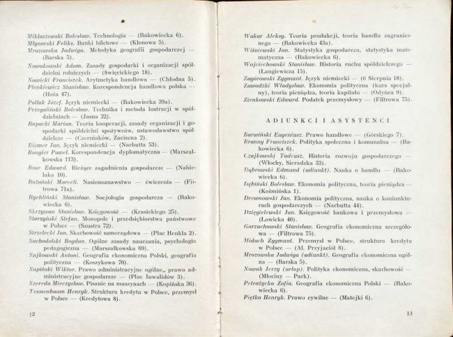 strony składu osobowego i spisu wykładów na rok akademicki 1938/39