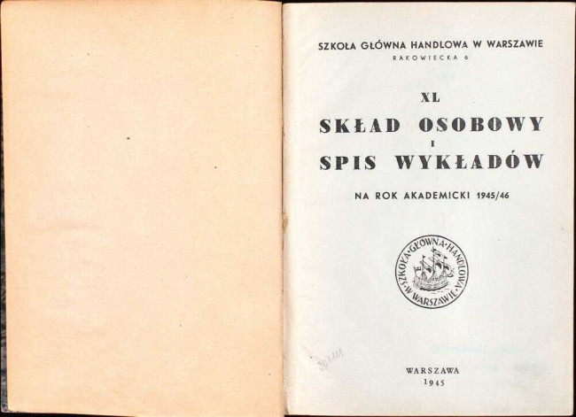 okładka składu osobowego i spisu wykładów na rok akademicki 1945/46