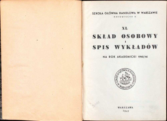 okładka składu osobowego i spisu wykładów na rok akademicki 1945/46