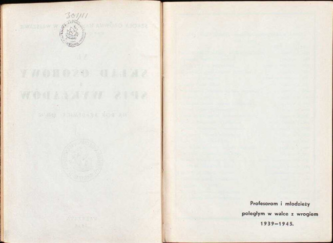 strony składu osobowego i spisu wykładów na rok akademicki 1945/46