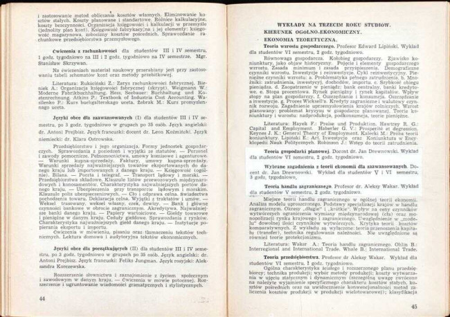 strony składu osobowego i spisu wykładów na rok akademicki 1945/46