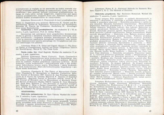 strony składu osobowego i spisu wykładów na rok akademicki 1945/46