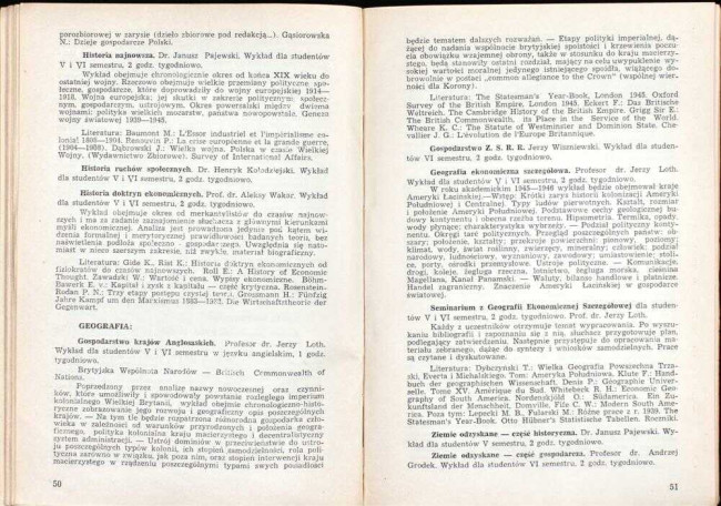 strony składu osobowego i spisu wykładów na rok akademicki 1945/46