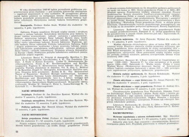 strony składu osobowego i spisu wykładów na rok akademicki 1945/46